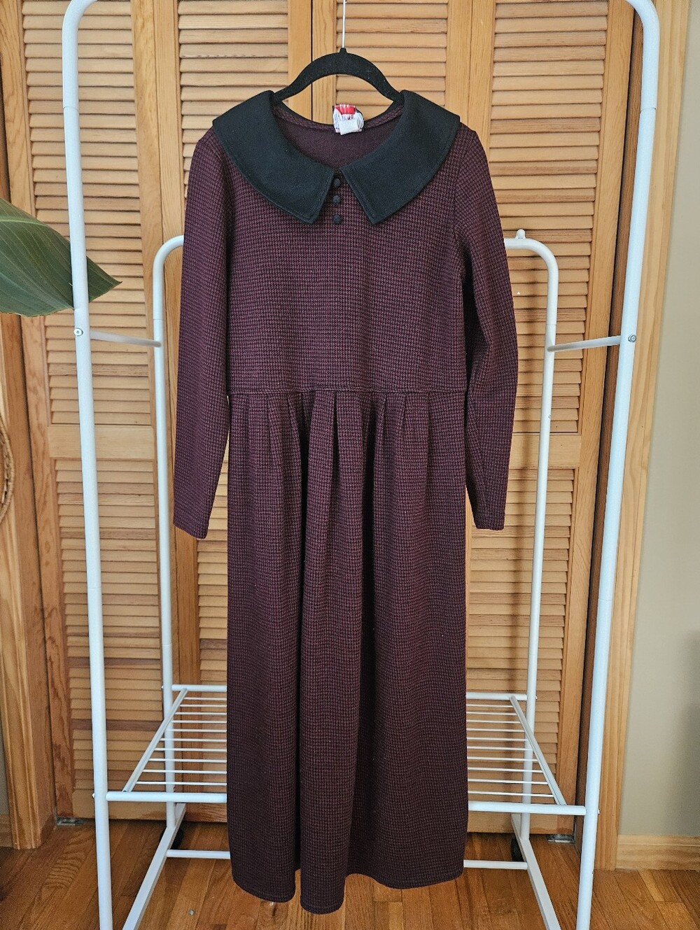 Vintage 90s Twee Preppy Peterpan Collar Burgandy Fall Holiday Midi Dress
